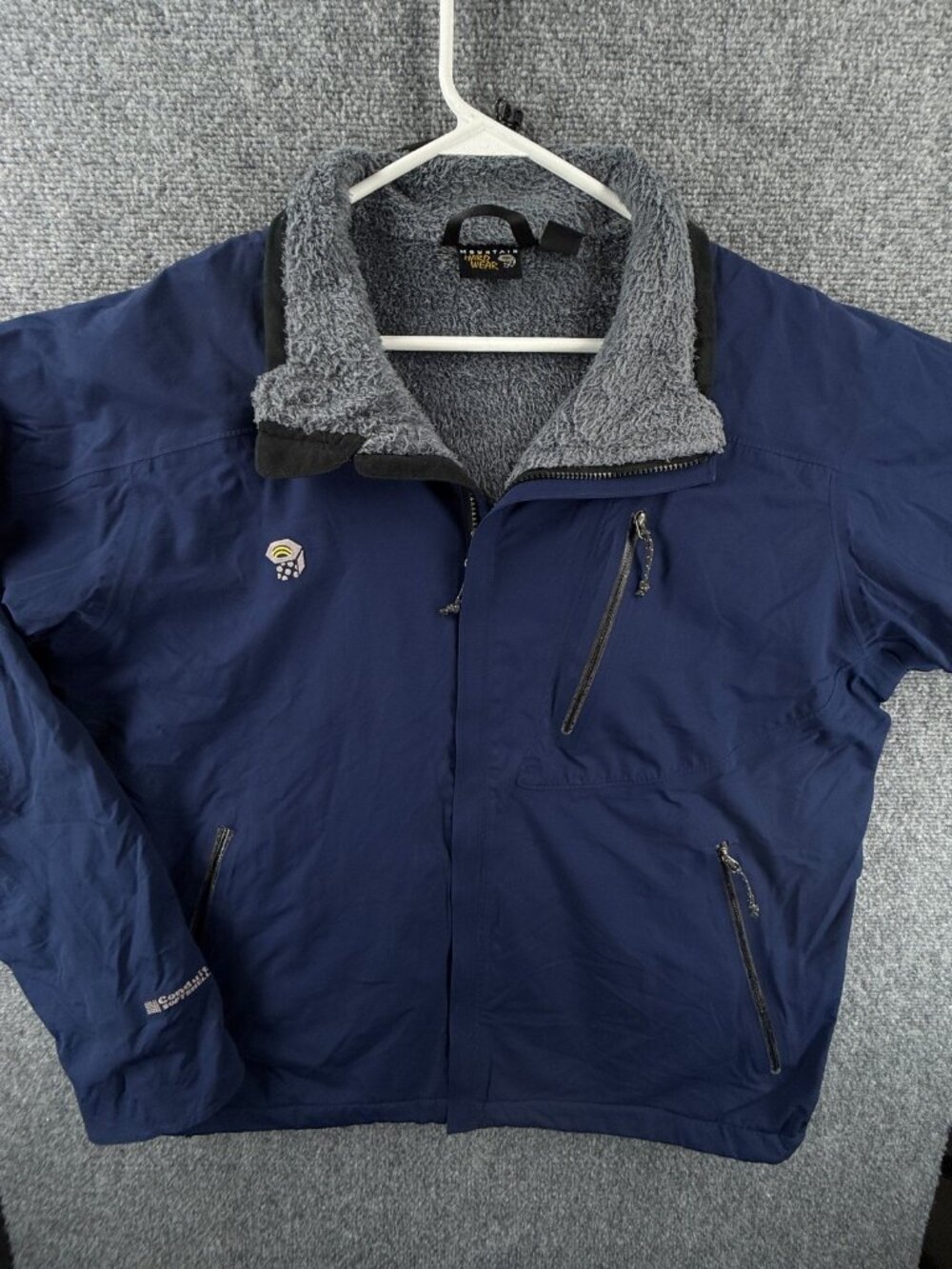 Mountain Hardwear Jacket Navy Blue Large Fleece Lined Nylon Shell Zip Pockets